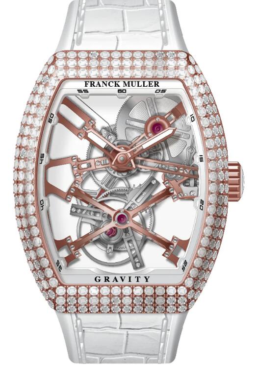 Best FRANCK MULLER Vanguard Gravity Skeleton Tourbillon Rose Gold & Diamond Case V 45 T GR CS SQT D (BC) (5N) (NR.BLC) Replica Watch